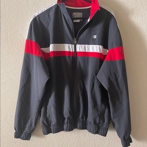 Retro Champion Windbreaker Jacket Size M Polyester Red White Dark